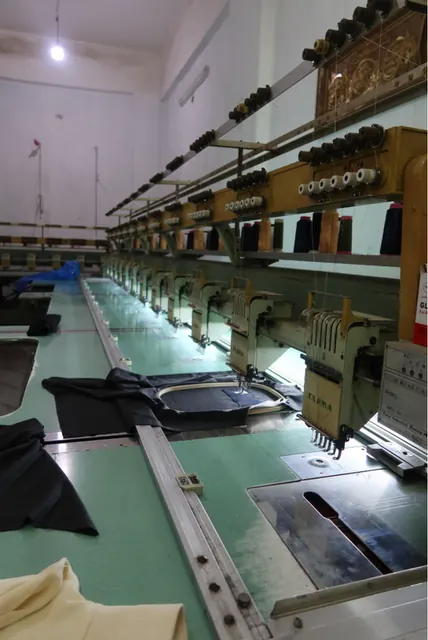 Row of multi-head embroidery machines on the XLabel floor