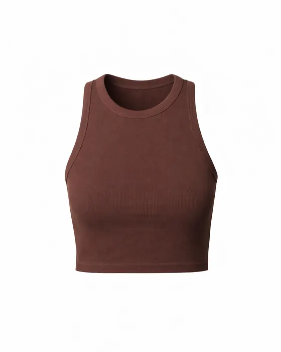 Brown ribbed crop tank