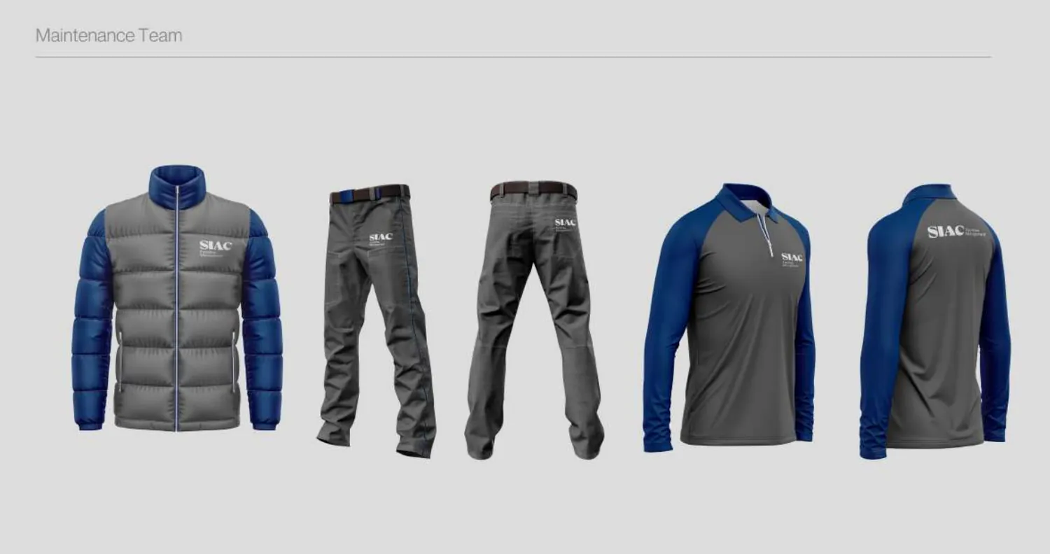 Maintenance team outerwear: padded jacket, work trousers and softshells